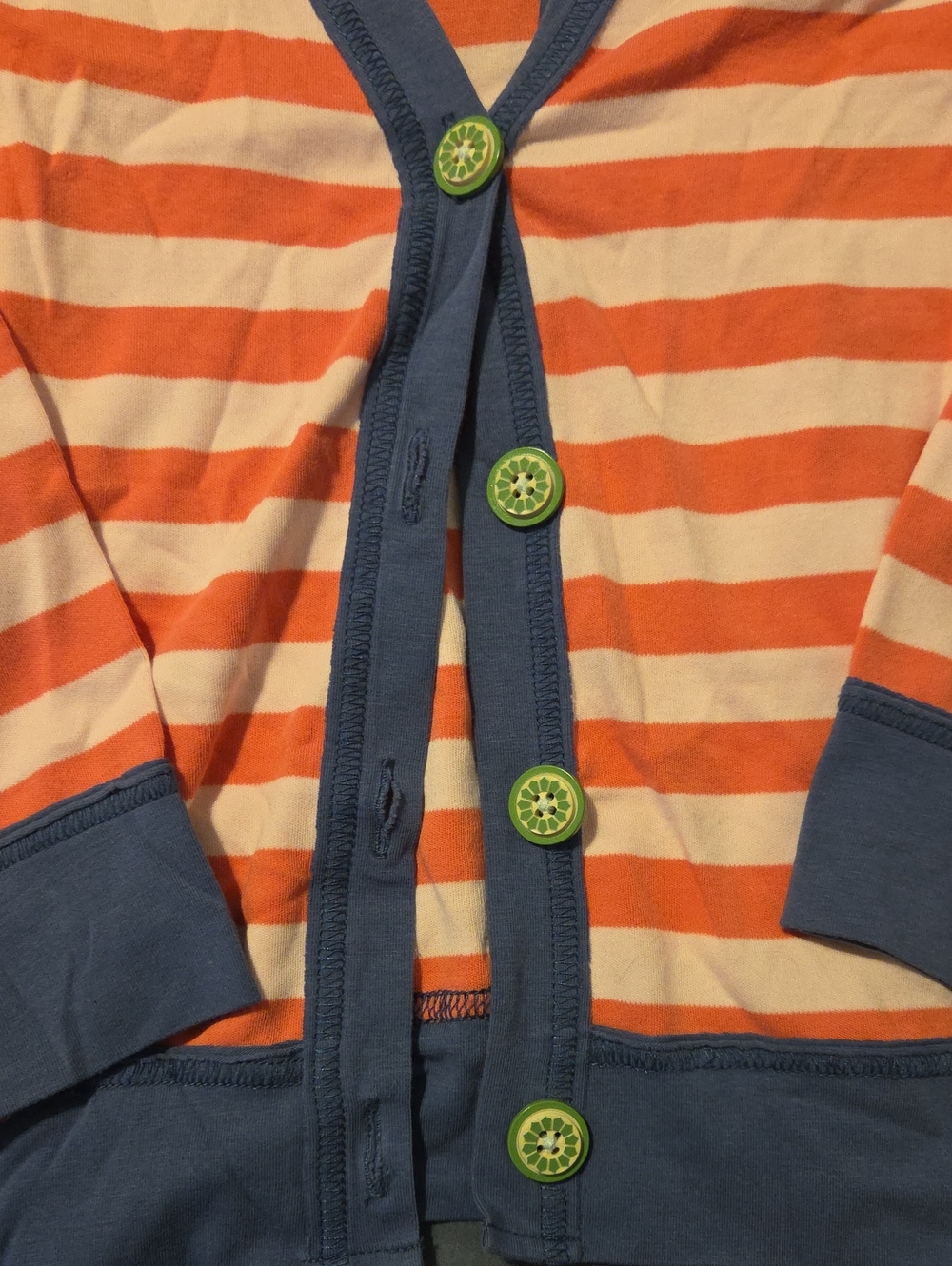 Matilda Jane Girls' Pale Red & Cream Striped Cardigan with Blue Trim - Picture 3 of 4